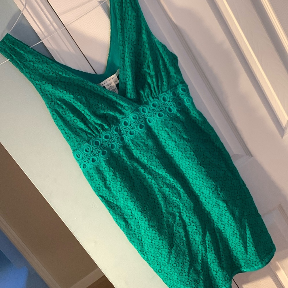 Max Studio lace green dress. Pretty detail. Sue XL
